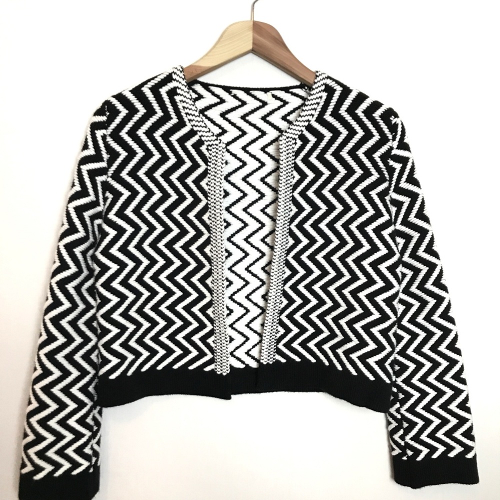Maje Sweater -  Miami Bicolore Cardigan - Black & White Sweater - Outerwear - S1
